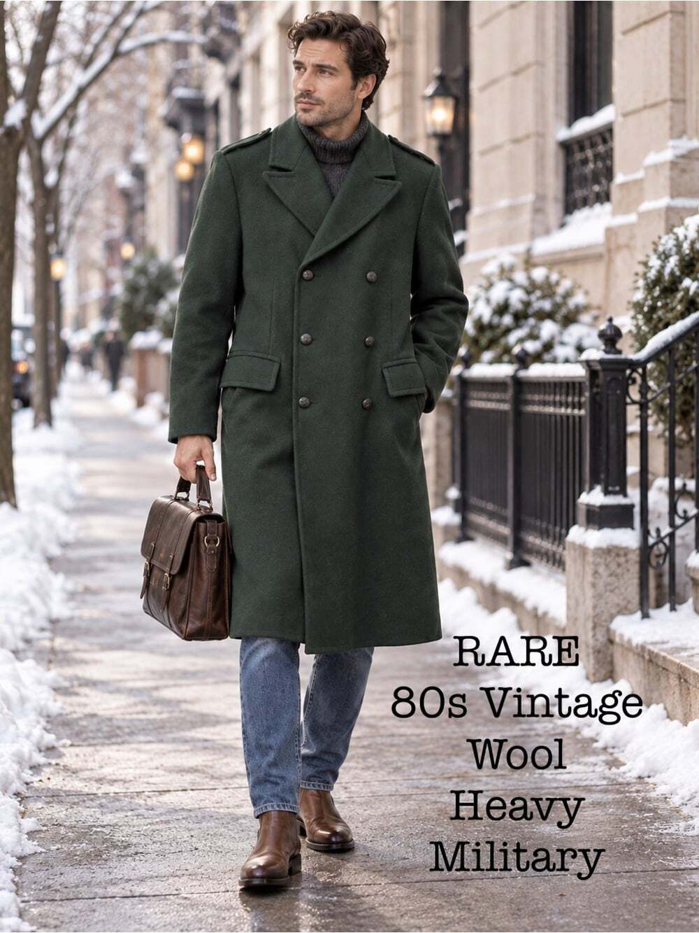 1980s Vintage Vetemans Inc Forest Green Wool Military Overcoat Size 40